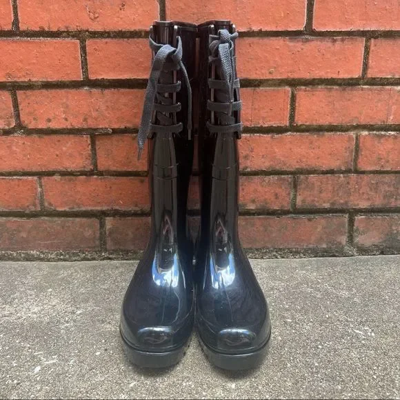 See by Chloe Black Chunky Lug Sole Rubber Rain Boots Sz 39 - Picture 2 of 9